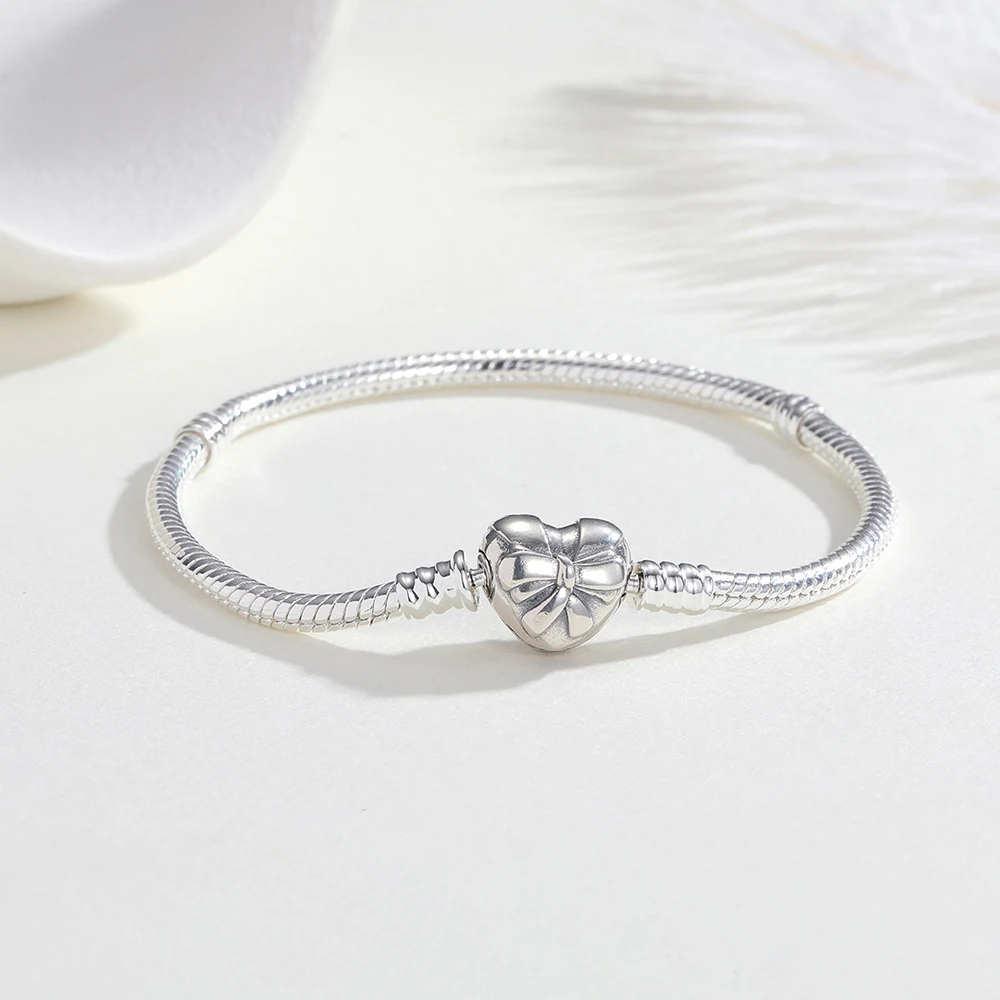 925 Sterling Silver Snake Chain Heart Bracelet Fit Original Charm Beads Classic Snake Chain Bangle For Women DIY Jewelry Gifts