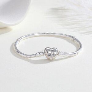 925 Sterling Silver Snake Chain Heart Bracelet Fit Original Charm Beads Classic Snake Chain Bangle For Women DIY Jewelry Gifts