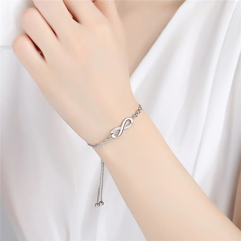 Fine 925 Sterling Silver Crystal Bracelets For Women Fashion Vintage Knot Adjustable Charm Bracelets Party Wedding Jewelry Gifts